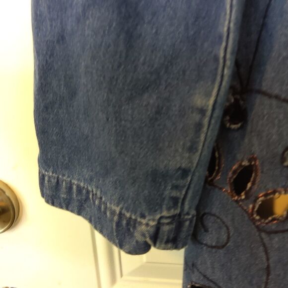 MSAS blue denim long sleeve button front embroidery and laser cutouts duster - Picture 8 of 16